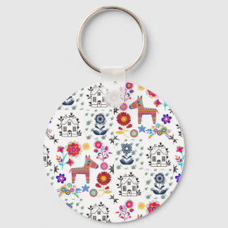 Chaveiro Alpaca Pinata com Casa Azul e Flores