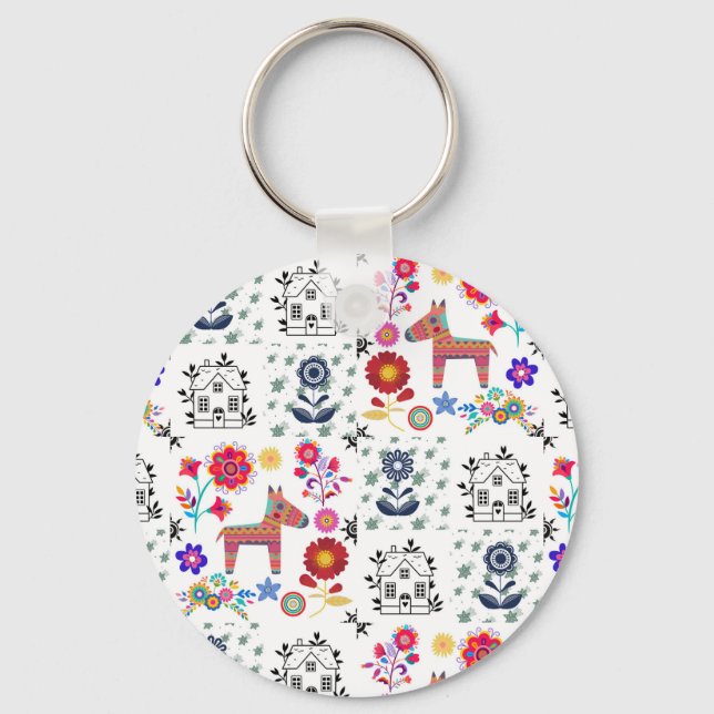 Chaveiro Alpaca Pinata com Casa Azul e Flores (Frente)