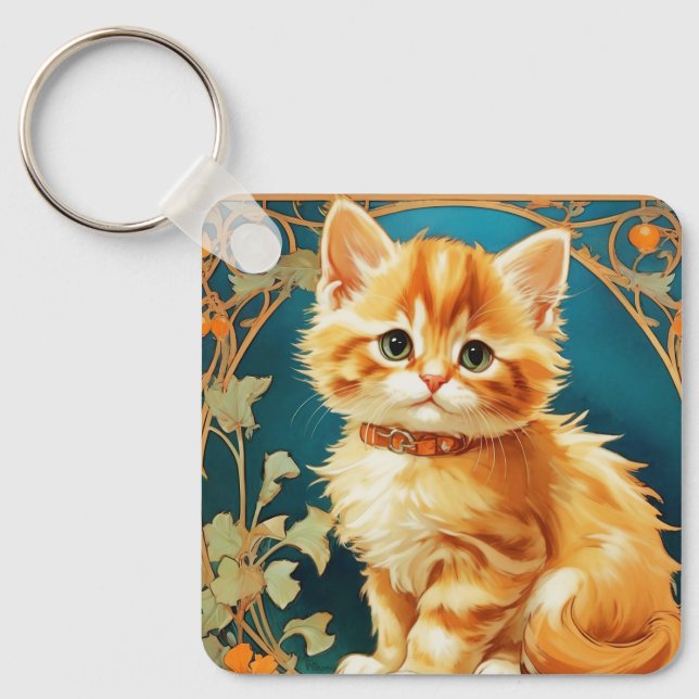 Chaveiro Alphonse Mucha Art Nouveau Cat (Frente)