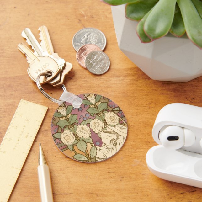 Chaveiro Alphonse Mucha Elegant Art Nouveau Stars Camellia  (Mesa)