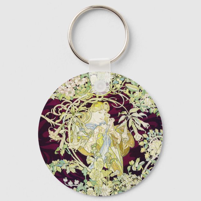 Chaveiro Alphonse Mucha Mulher com Margarida Art Nouveau Ar (Frente)