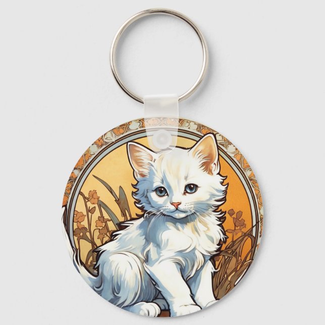 Chaveiro Alphonse Mucha Style Cat (Frente)