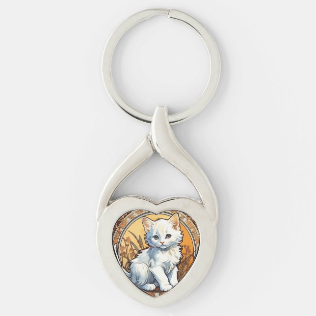 Chaveiro Alphonse Mucha Style Cat (Frente)