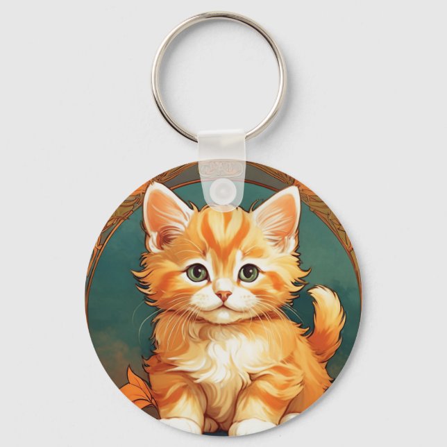 Chaveiro Alphonse Mucha Style Orange Cat (Frente)