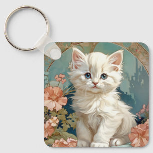 Chaveiro Alphonse Mucha Style White Cat