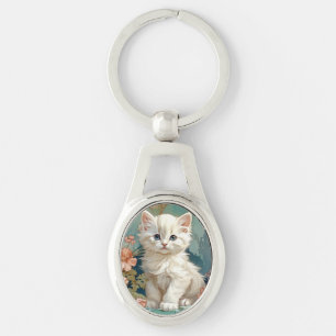 Chaveiro Alphonse Mucha Style White Cat
