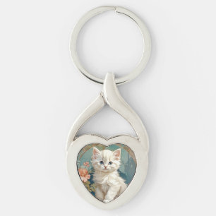 Chaveiro Alphonse Mucha Style White Cat