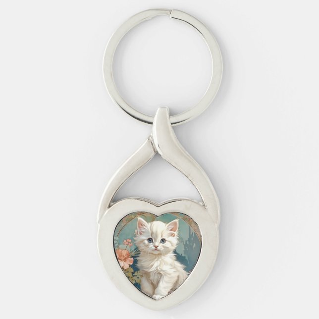 Chaveiro Alphonse Mucha Style White Cat (Frente)