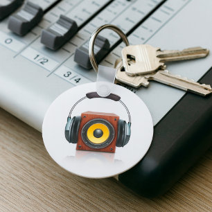 Chaveiro Alto-falante de madeira moderno com música de fone