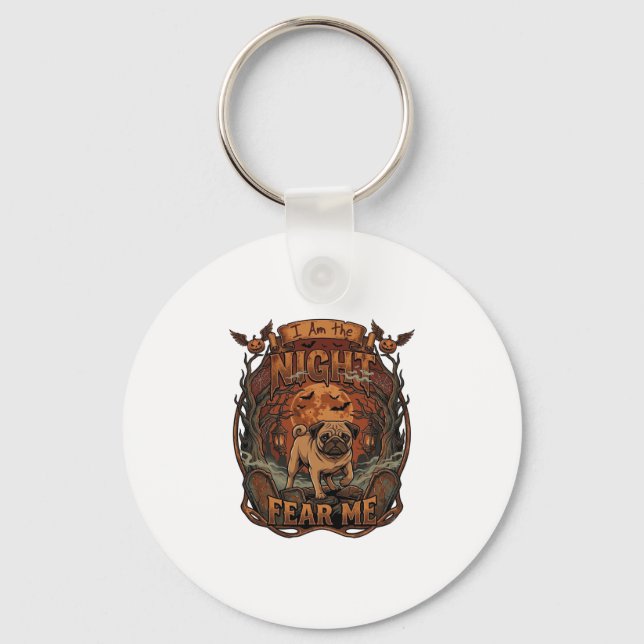 Chaveiro Am Night Fear Me Pug Halloween Moon_1 (Frente)
