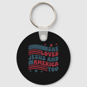Chaveiro Ama Jesus e América Demasiado Cristão Patriótico 4