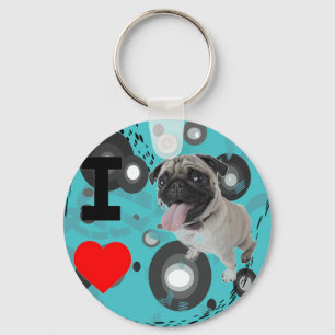 Chaveiro amante bonito funky do cão eu amo o pug