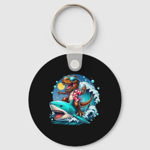 Chaveiro Amante da Praia T-rex Dinossauro Montando Tubarão