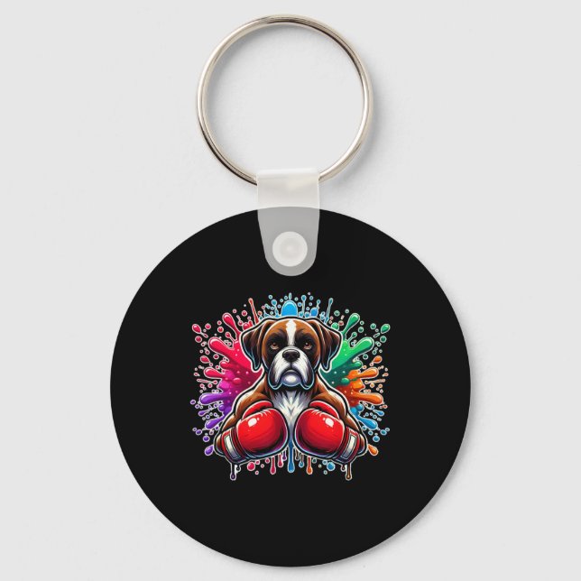 Chaveiro Amante de Boxe Kickboxing Engraçado Boxer Cachorro (Frente)