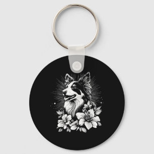 Chaveiro Amante de Estilo de Tatuagem Collie Retro Cachorro