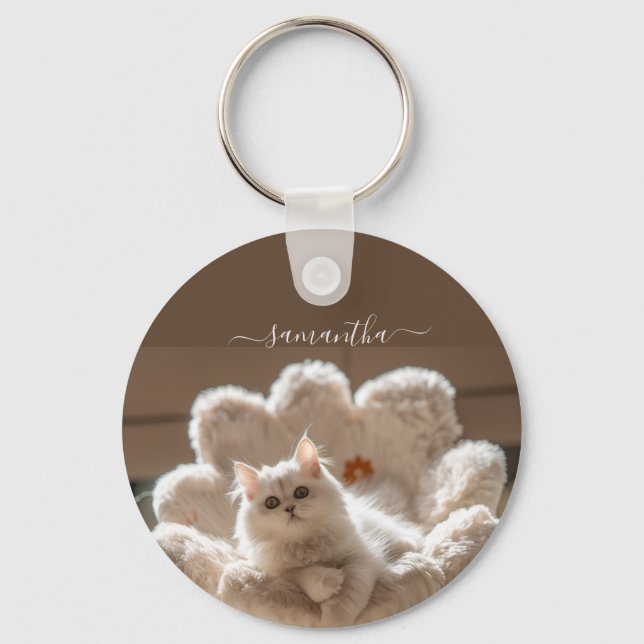 Chaveiro Amante de gato branco majestoso (Frente)
