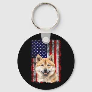 Chaveiro Amante do Cão Akita Inu Bandeira dos EUA 4 de Julh