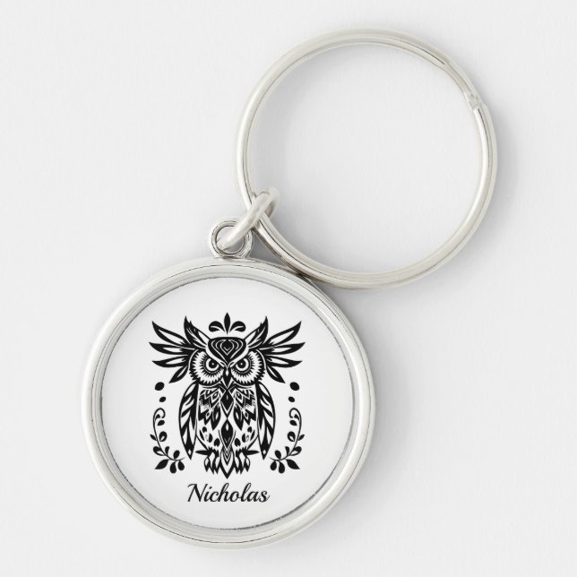 Chaveiro Amantes de Coruja Rustico Florestas Preto Branco B (Frente)