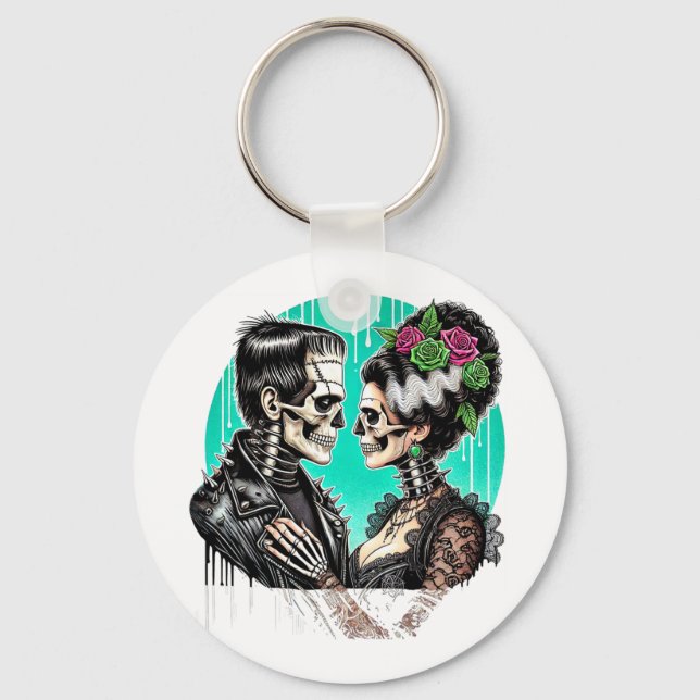 Chaveiro Amantes do Halloween Frankenstein Esqueleto Para H (Frente)