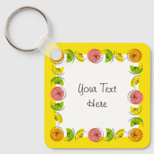 Chaveiro Amarelo Citrus Quadrado Alumínio de Texto em dupla