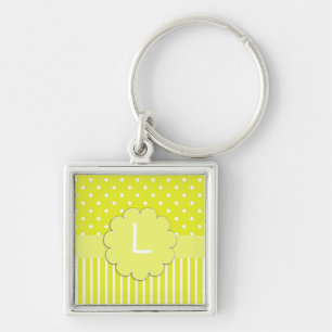 Chaveiro amarelo do monograma das bolinhas e das