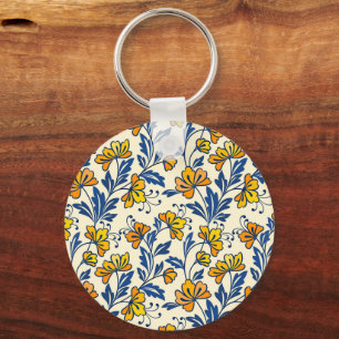 Chaveiro Amarelo Laranja Floral Folclórico Vintage Folha Az