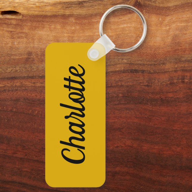 Chaveiro Amarelo Mostarda e Branco Nome Personalizado (Verso)