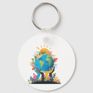 Chaveiro Ambiente - Ilustração da Terra com Mão e Sol