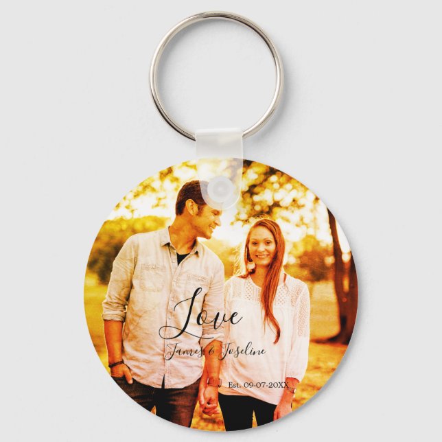 Chaveiro Ame o nome da adição de fotos. Casal de casamento  (Frente)