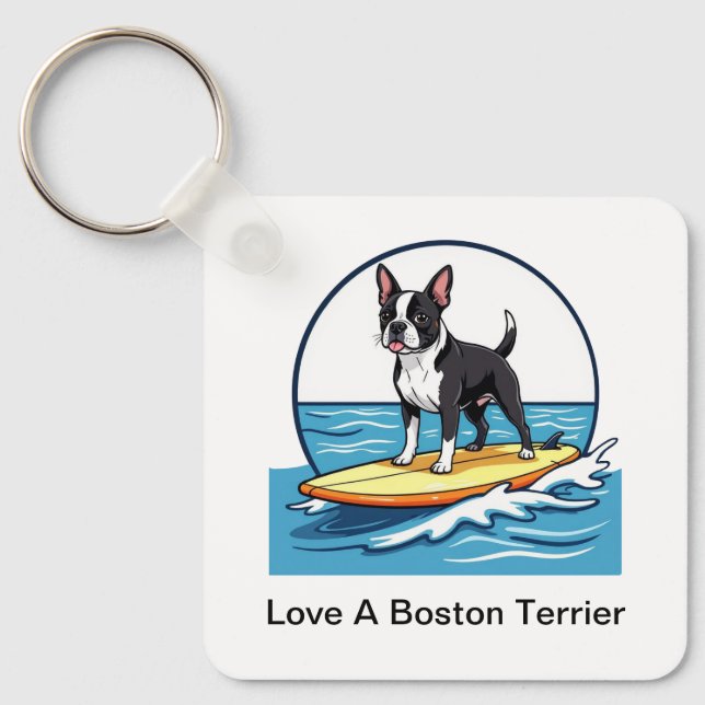 Chaveiro Ame um cão Boston Terrier (Frente)