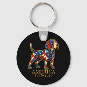 Chaveiro América 1776-2026 Beagle Patriótico Cão EUA 250