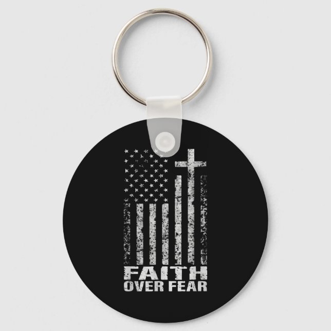 Chaveiro America Pride Us Flag Faith Over Fear Christian Bi (Frente)
