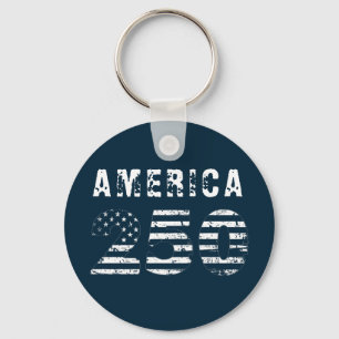 Chaveiro América Texto Grunge de Aniversário de 250 Azul