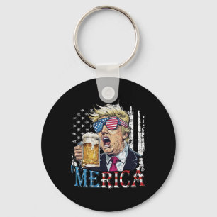 Chaveiro América Trump 4 de Julho Engraçado Bebendo Cerveja