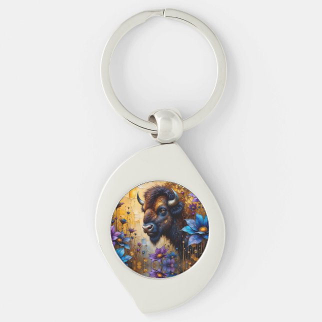 Chaveiro American Bison in textured Flower portrait (Frente)