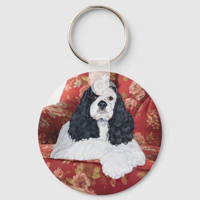 Chaveiro American Cocker Spaniel na Cadeira Vermelha (Frente)