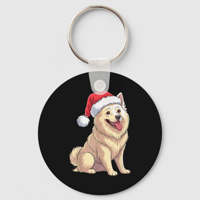 Chaveiro American Eskimo Dog Christmas Santa Hat Pet Dog Lo (Frente)