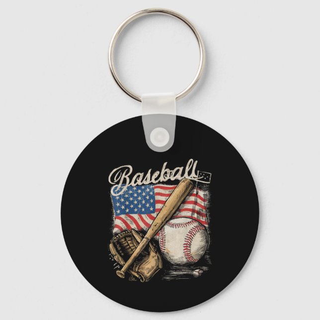 Chaveiro American Flag Baseball Player Bat Fan Catcher (Frente)
