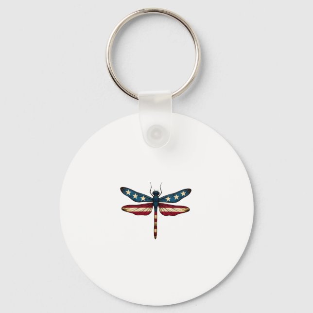 Chaveiro American Flag Dragonfly Patriotic 4th of July Red  (Frente)