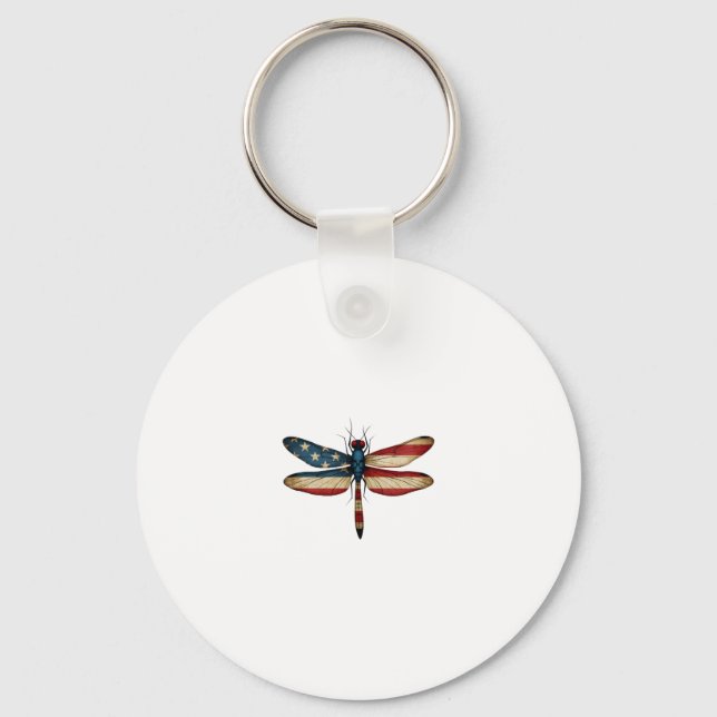 Chaveiro American Flag Dragonfly Patriotic 4th of July Red  (Frente)