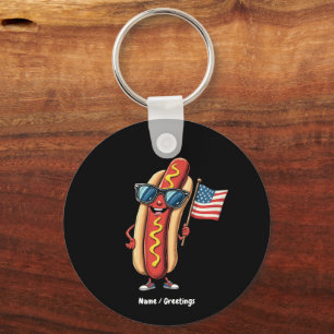 Chaveiro American Flag Engraçado Hotdog Sunglass 4 de julho