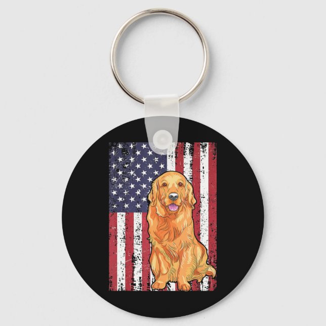 Chaveiro American Flag Golden Retriever Patriotic Dog T Shi (Frente)