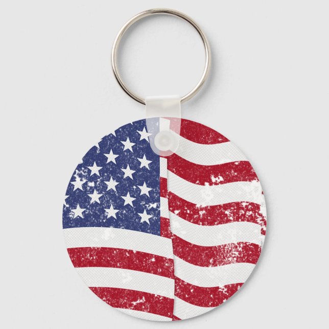 Chaveiro American Flag Waving - Distressed (Frente)
