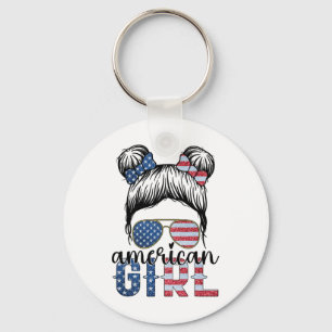 Chaveiro American Girl Em 4 De Julho Mensagem Bun Usa Flag 