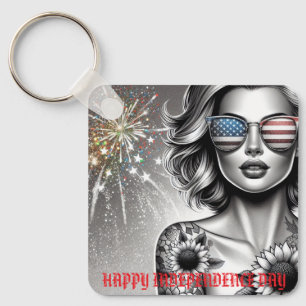 Chaveiro American Girl Flag Óculos de sol e Fireworks perso