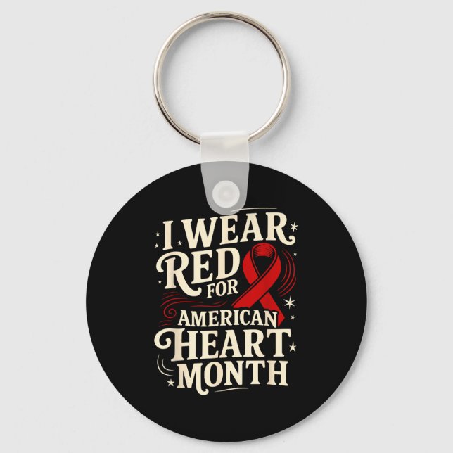 Chaveiro American Heart Disease Awareness Month Ribbon Red  (Frente)