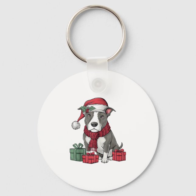 Chaveiro American Pit Bull Terrier Dog Fatos de Natal Sa (Frente)