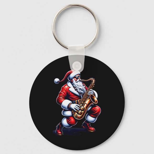 Chaveiro American Santa Playing Saxophone Xmas Jazz Christm (Frente)