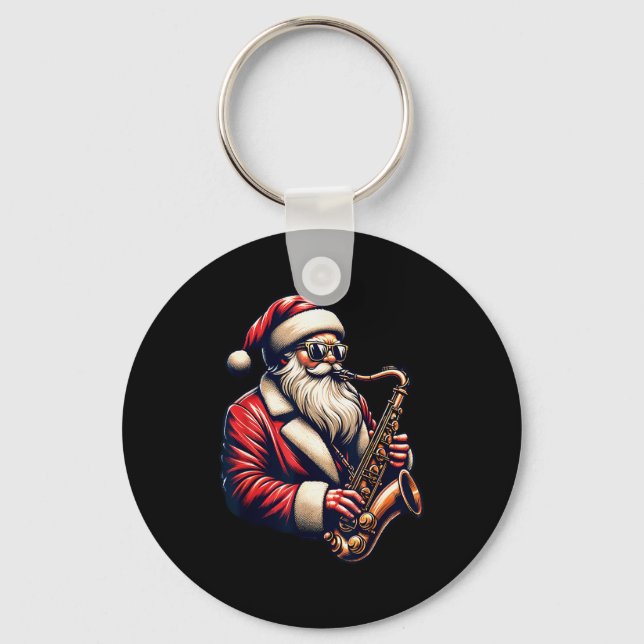 Chaveiro American Santa Playing Saxophone Xmas Jazz Christm (Frente)