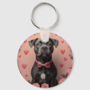 Chaveiro American Staffordshire com Rosa-Dia de os namorado